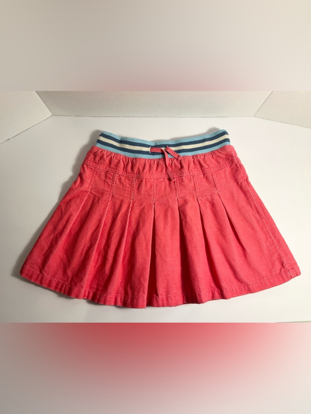 Mini Boden Coral Pink Pleated Corduroy Skirt with Striped Waistband